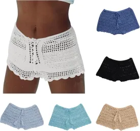 Women's Crochet Cover Up Shorts Hollow Out Knit Bathing Suit Crochet Beach Shorts Coverup Bottom