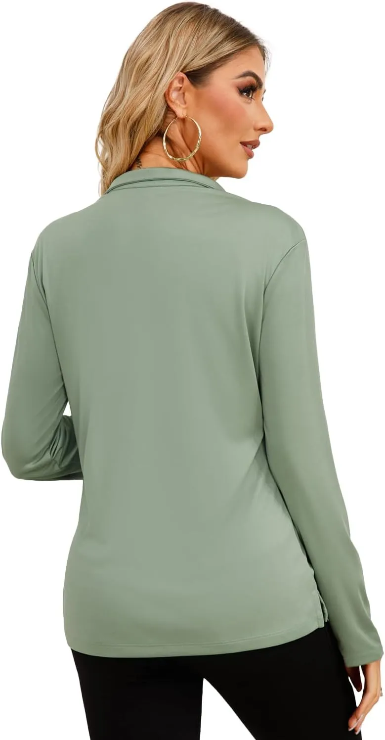 Womens Golf Shirt Quick Dry Long Sleeve Tennis Tops UPF50  Collared Golf Polo Shirts for Women