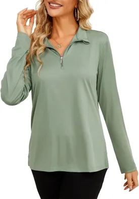 Womens Golf Shirt Quick Dry Long Sleeve Tennis Tops UPF50  Collared Golf Polo Shirts for Women